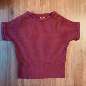 100% Cashmere Short Sleeve Sweater - Burgundy